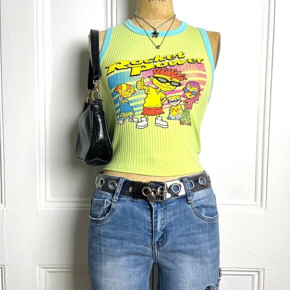 Nickelodeon lime green vintage rocket power tank with character image size xs - Picture 2 of 6